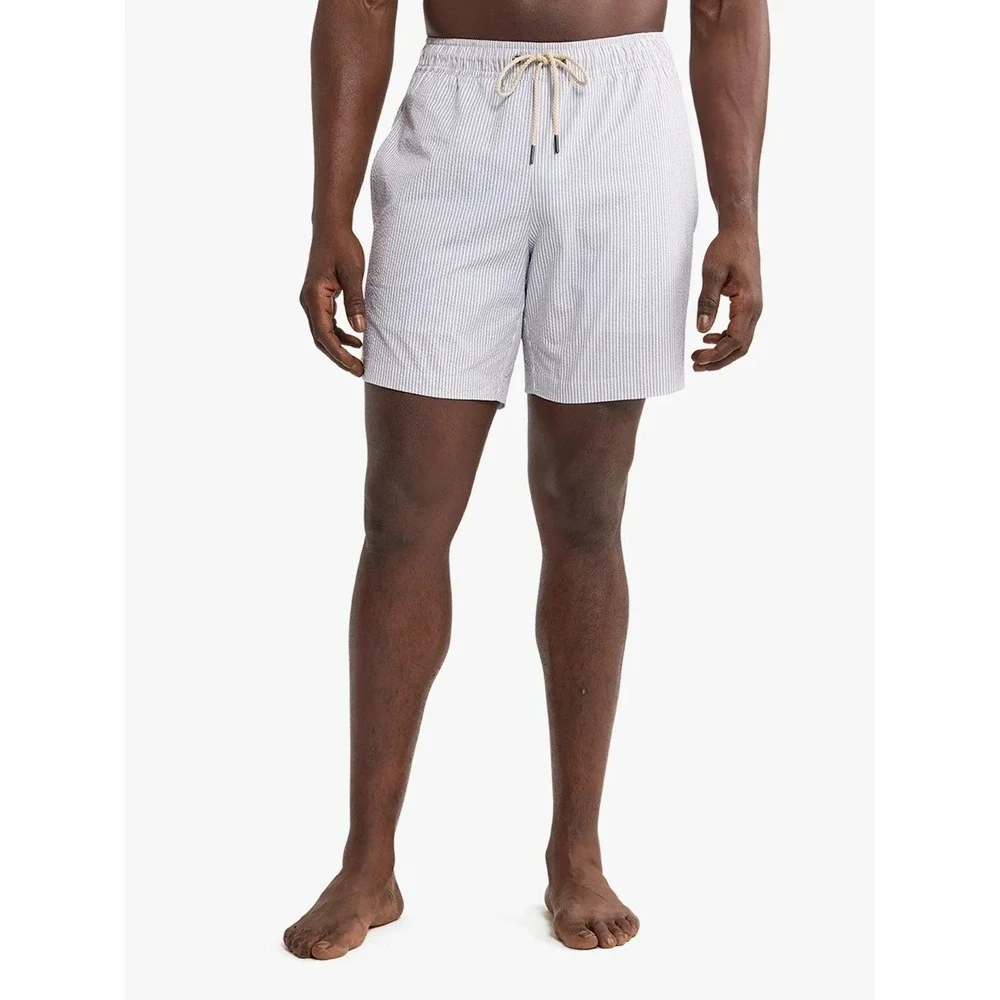 Fair Harbor Bayberry Trunk Swim Shorts Grey Seersucker Medium New With Tags